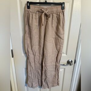 Joie Elastic Drawstring Waist Wide Leg Pull On Pants, Beige, Sz L